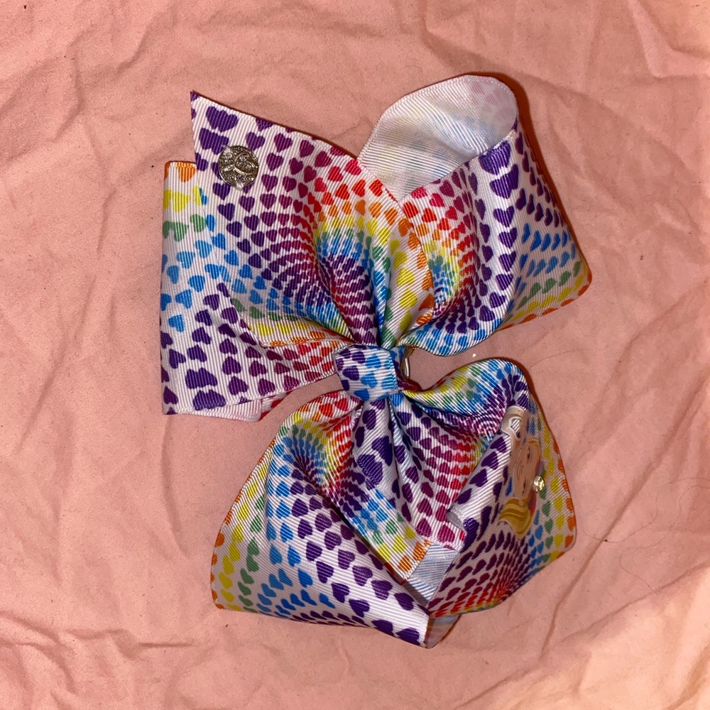Rainbow Heart Print JoJo Bow